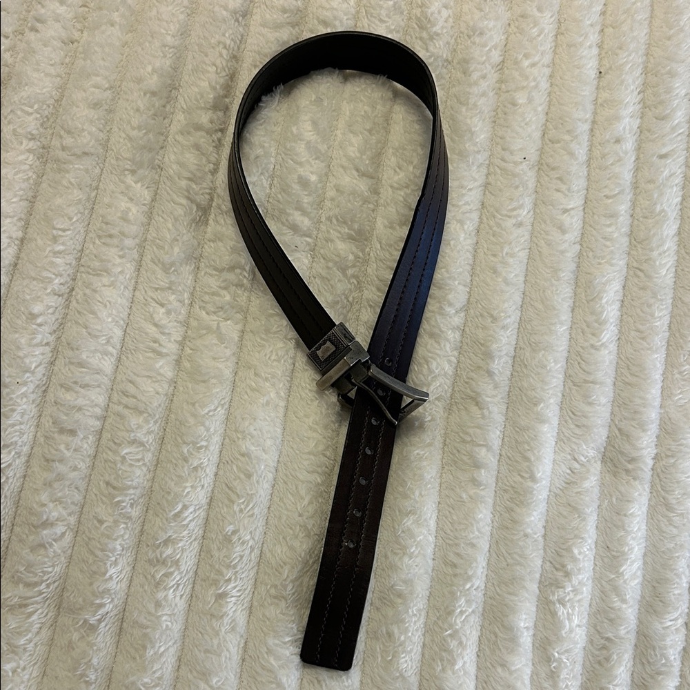 Classic Brown Leather Belt with Silver Buckle
